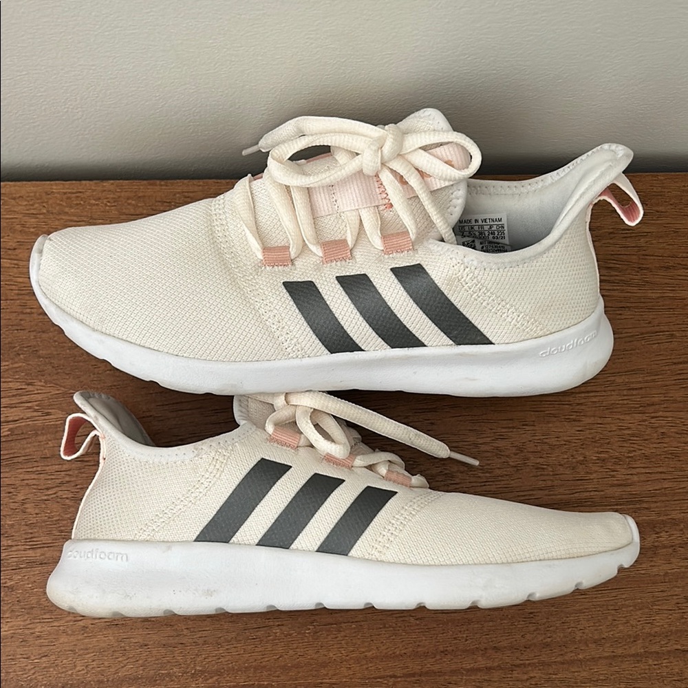 Adidas Cloudfoam White Sneakers with Pink Accents